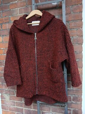 Cozy Hooded Zip Cardigan in Red and Black